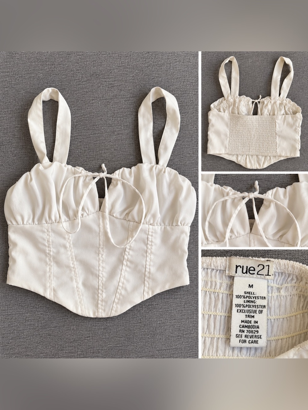 rue21 Cream Bustier Crop Top with Tie Front